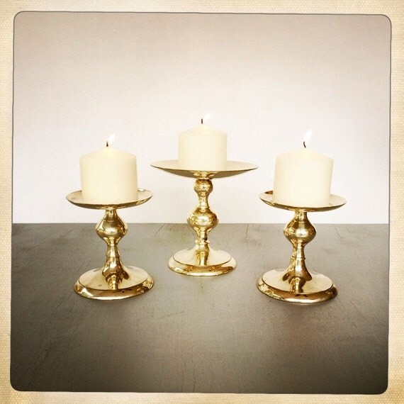 vintage brass pillar candle holders set of 3 boho glam