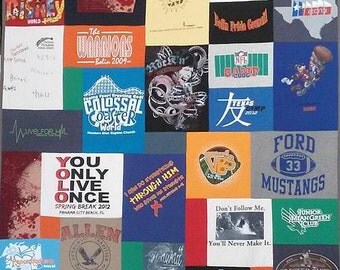 Mosaic T shirt Quilt · Mosaic T-Shirt Quilt · Mosiac Tee Shirt Blanket· Mosaic Memory Quilt · Memory Clothing Quilt · Upcycled T Shirt Quilt