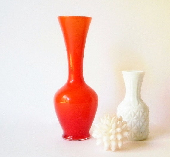 Mid Century Cased Glass Vase. Vintage Glass. Red Glass Vase.