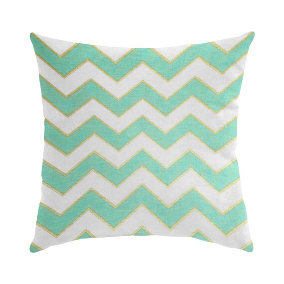 Items similar to Mint Green and White Chevron Decorative Pillow Cover