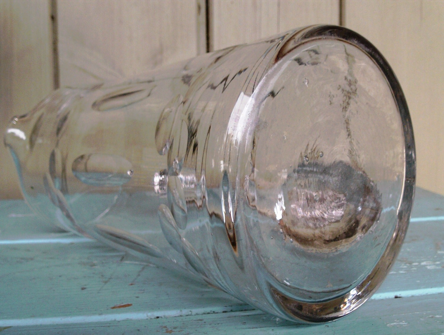 Victorian hand blown and cut glass water pitcher / jug