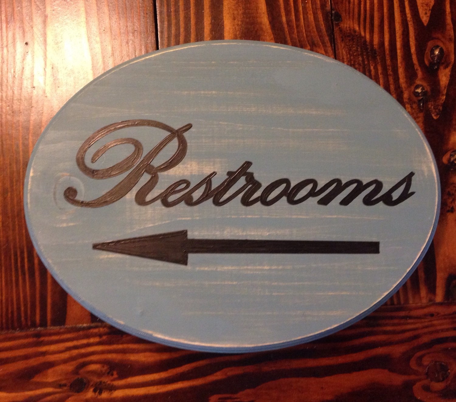 Restrooms sign with arrow XL grey blue 9x11