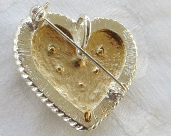 Vintage Heart Brooch Pendant Aurora Borealis Rhinestones Wedding Pin Bride