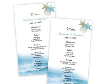 Wedding Menu Card Template - Ocean Waves Menu Card - 4"x7" - DIY Printable Template - Instant Download - Microsoft Word File