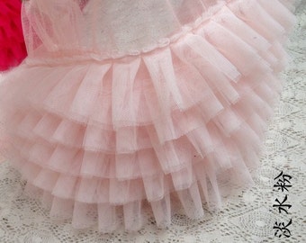 light pink ruffled tulle trim, ruffled lace trim, tutu dress fabric, ruffle mesh lace, baby girl dress, prop dress