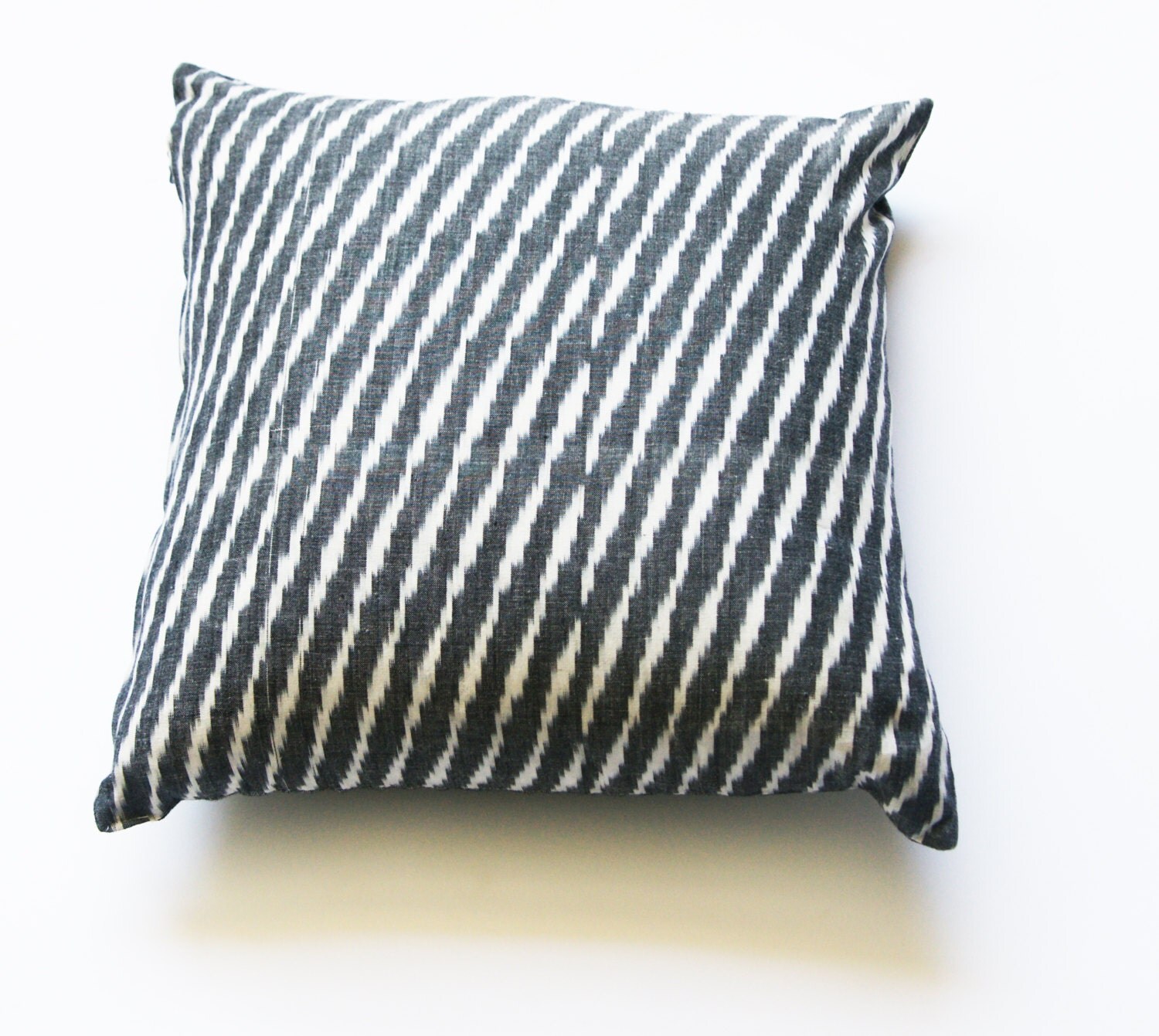 Square Toss Pillow Grey Ikat Zebra Stripe Handwoven by RusticLoom
