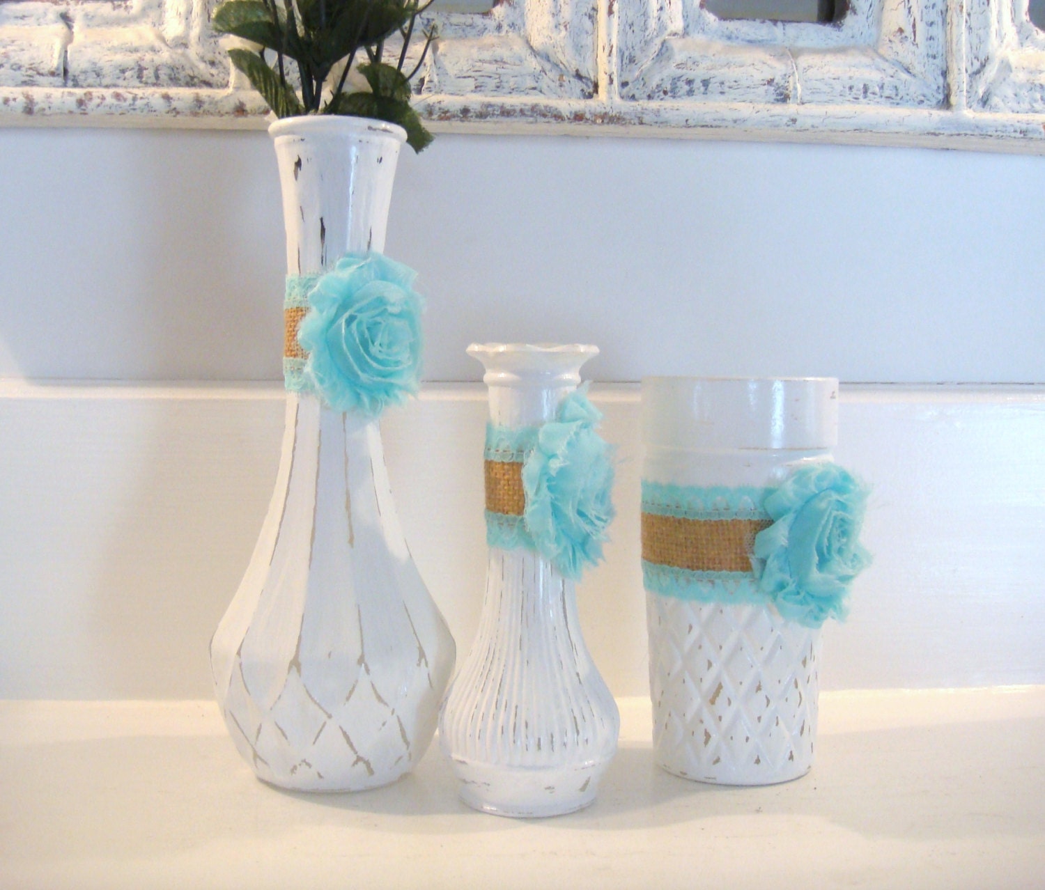 white vase collection shabby chic vase painted vase aqua white vase collection shabby chic vase painted vase aqua