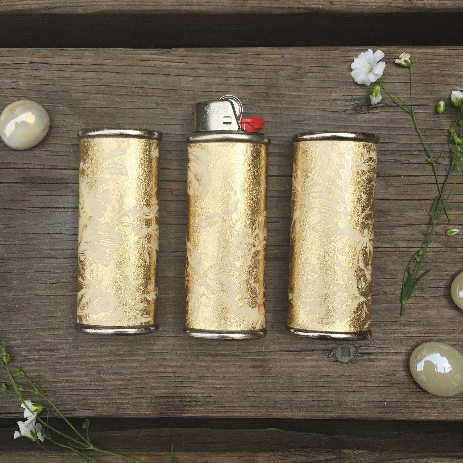 Limited Edition Vintage Gold Floral Metal Lighter Case