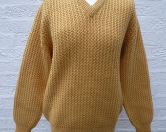 Jumper yellow knit sweater scottish made wool sweater chunky knit clothing mens winter sweater 70s gift clothing jumper ecofriendly sweater.