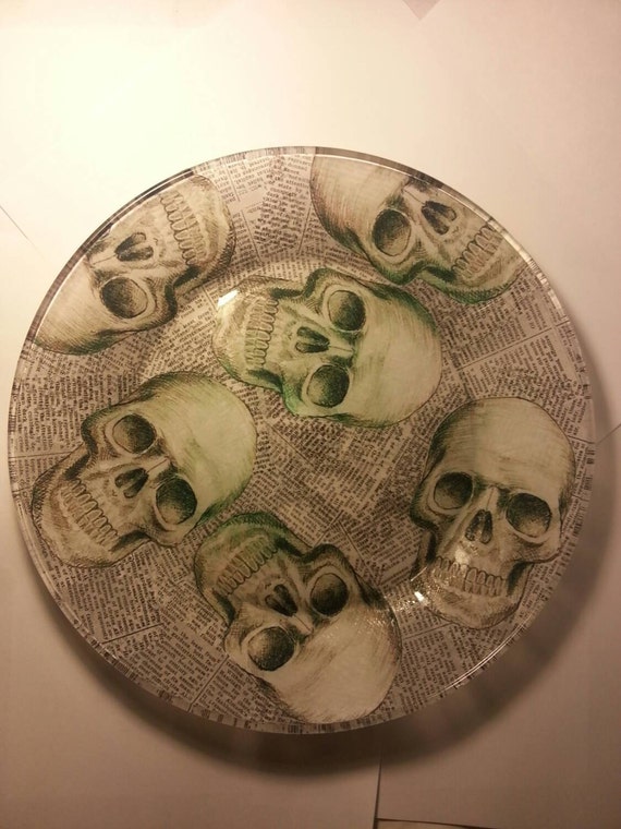 skulls paper decoupage Decoupage Plate Skull Glass