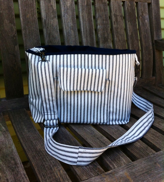 Striped Diaper Bag with Zipper, Small Striped Tote Bag Off-White and ...