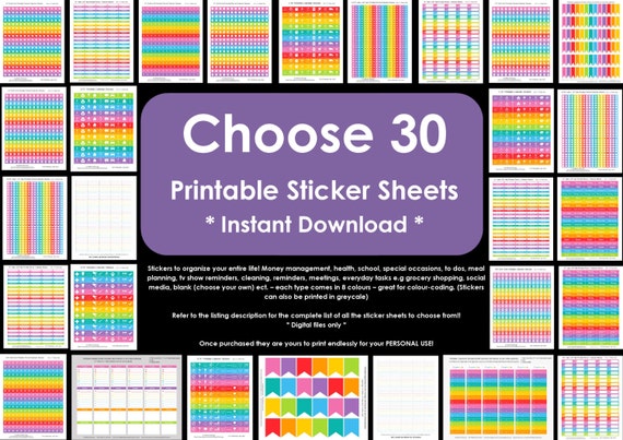 CHOOSE 30 Planner Stickers - Rainbow Calendar Stickers - Money, health, reminder, school- various sizes - Planner Accessory Erin Condren