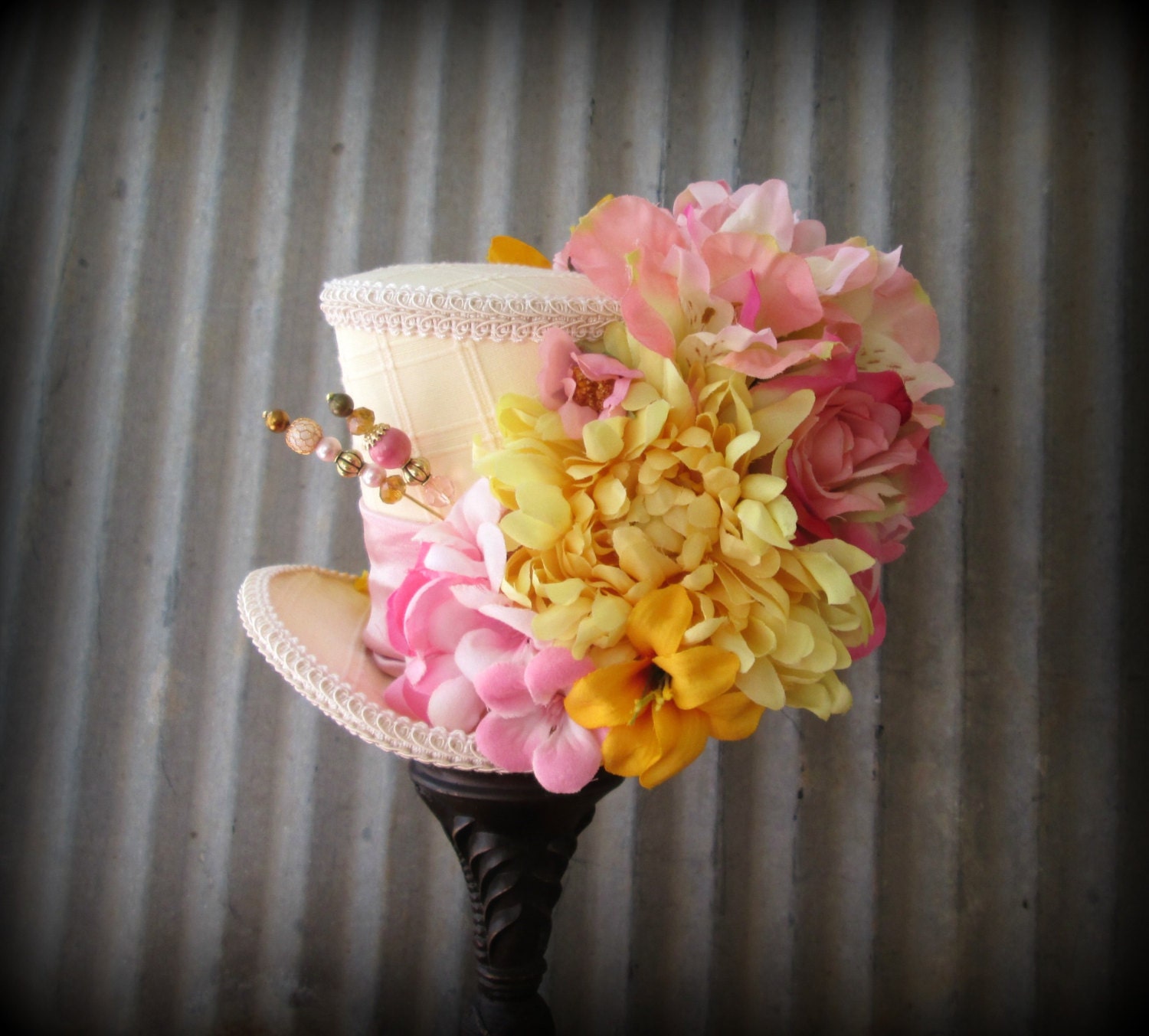 Mini Top Hat Yellow and pink Flower Mini Top Hat by ChikiBird