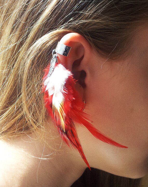 Feather Ear Cuff Red by littlevenus on Etsy