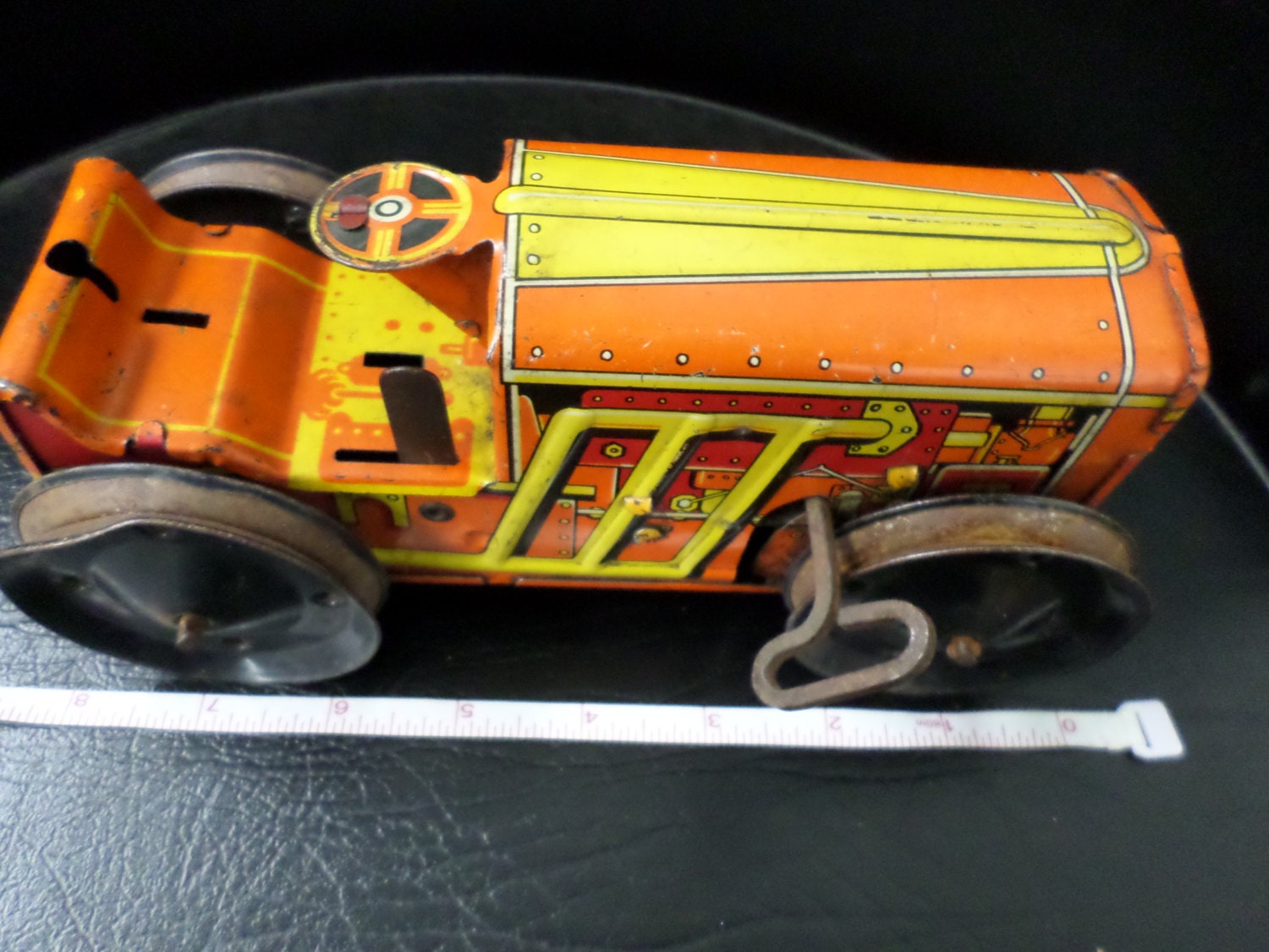 Vintage old Wind Up Marx Tractor toy farmer driver Bulldozer