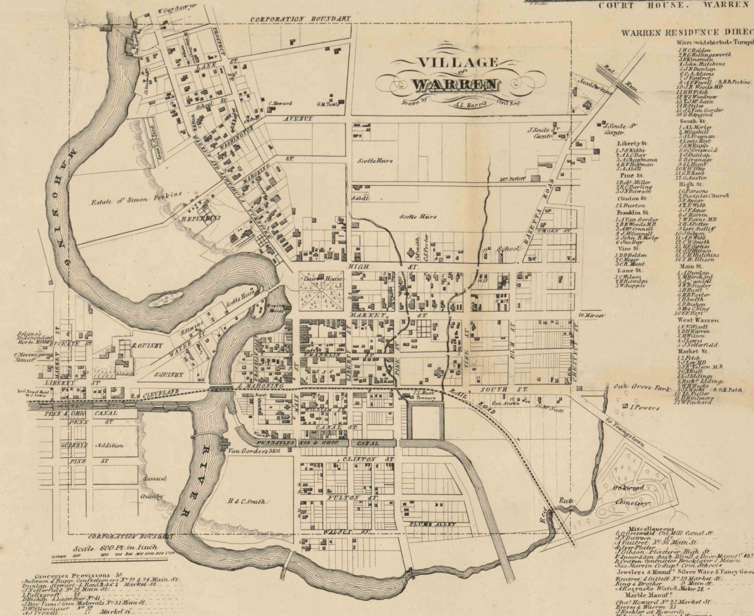 Trumbull County Ohio 1856 Old Wall Map Reprint with