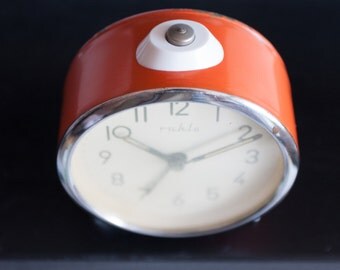 Small Orange Alarm Clock, German Mechanical Alarm Clock, Made in GDR, Manual Winding, Office Decor