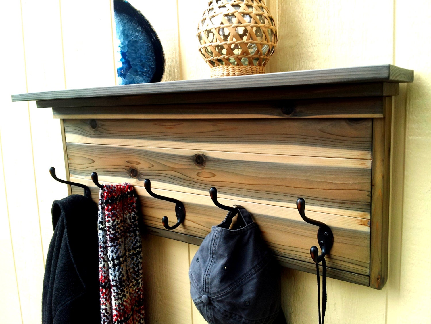 Wall Coat Rack with Shelf / Rustic Weathered Cedar Coat Rack