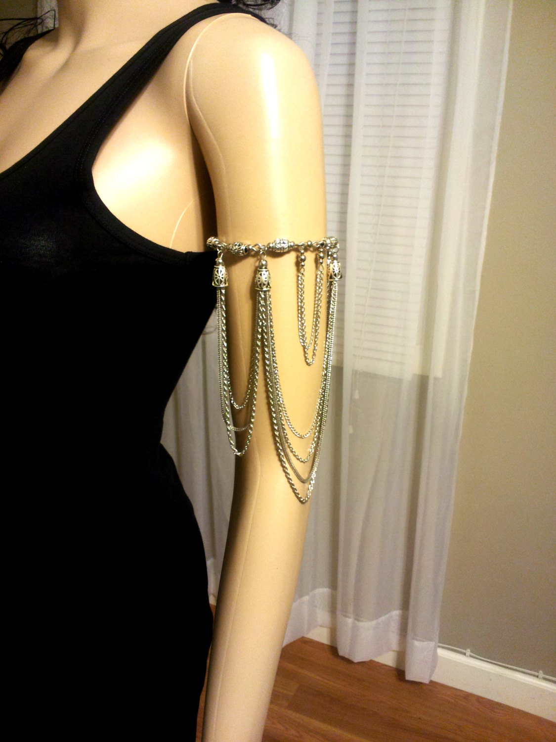 Armlet. Upper Arm Bracelet. Metal. Silver Metal. Body Jewelry.