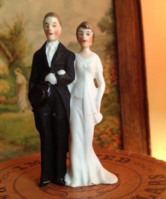 Antique Miniature Bride and Groom Porcelain Cake Topper