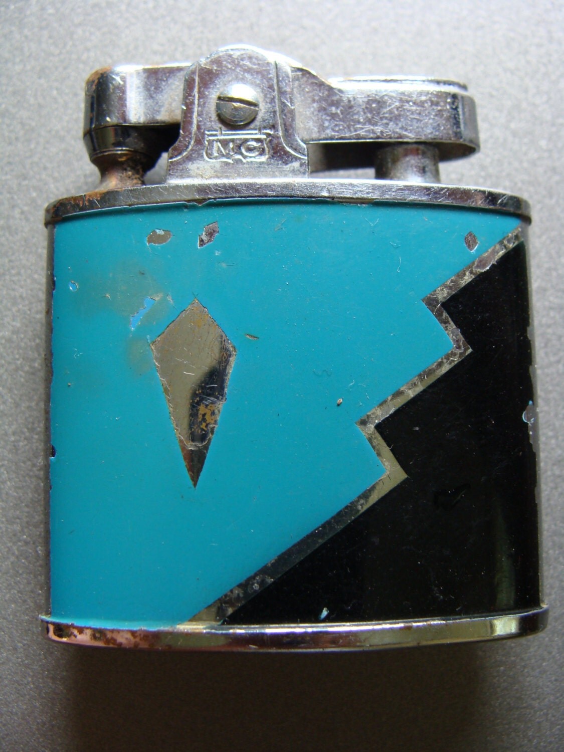 Vintage 1950's DECO Cigarette Lighter Turquoise and Black