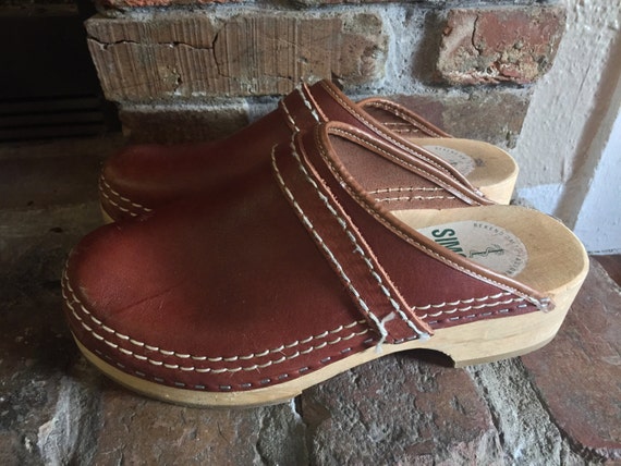 Vintage Simson Open Heel Clog // Brown Leather with Contrast