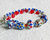 Blue Red Glass beads bracelet, Bohemian Lampwork bracelet, Asymmetric, Boho Chic, Nautical jewelry, Blue Red Glass beads bracelet, Bohemian Lampwork bracelet, Asymmetric, Boho Chic, Nautical jewelry,