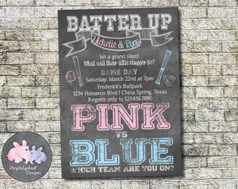 Baseball Gender Reveal Invitation, Baby Shower Invitation, Color Chalkboard Theme Baby Gender Reveal Invitation, 5x7 - Digital Printable
