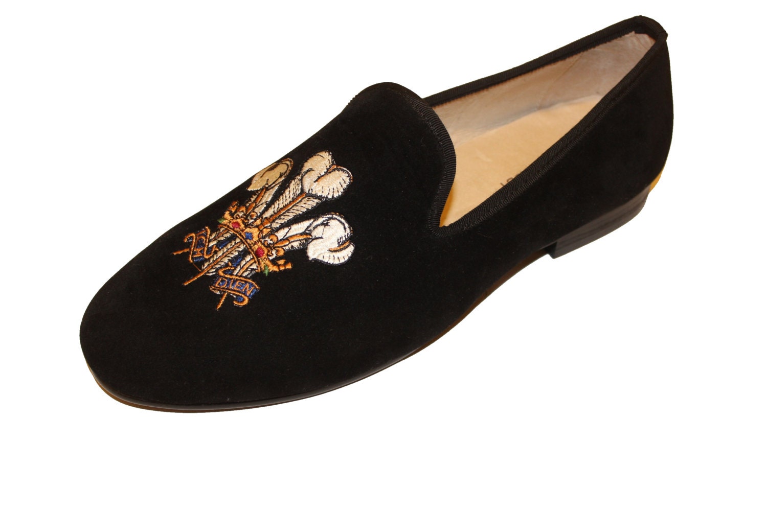 Men's Prince Albert Slippers Black Velvet Loafers Leather