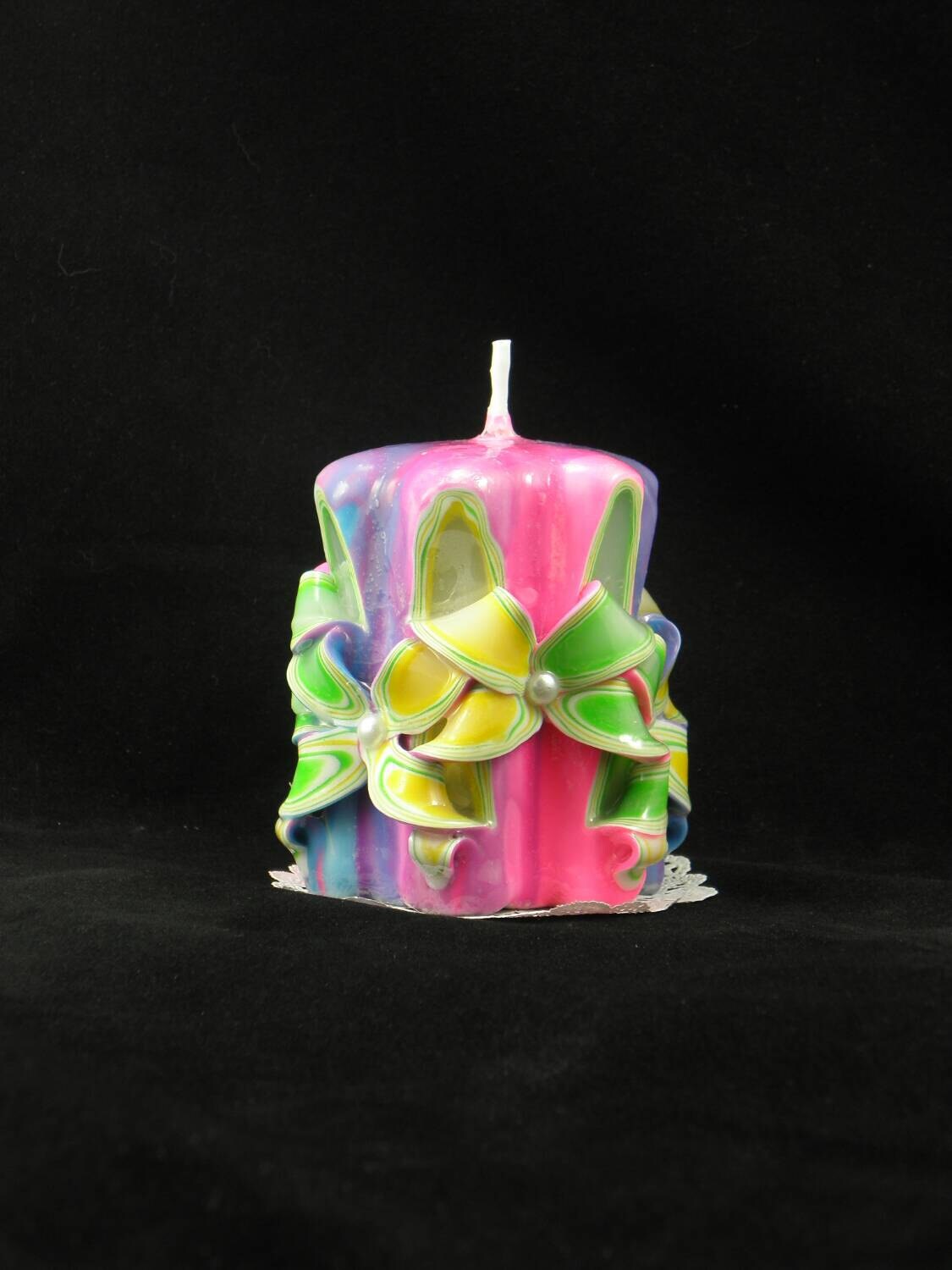 Tie Dye Carved Candle Hand Carved Candle Neon Tie Dye Bow