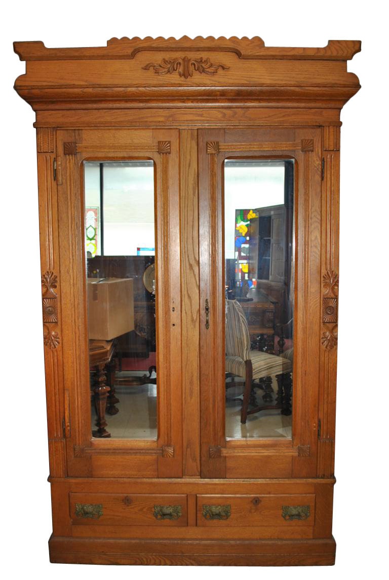 Statement Making Antique Victorian Armoire, Oak, 90″H, Circa 1880