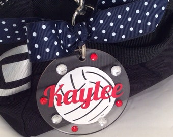 Volleyball Bag Tag with white ball, Personalized