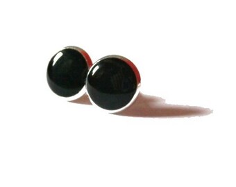 13 mm BLACK POST EARRINGS - Black Stud Earrings - Glossy Black Earrings - Black Studs - Black Round Studs Black Jewelry Black Round Earring