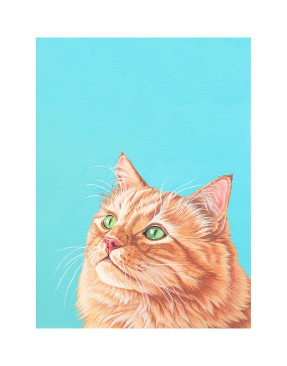 Fluffy Orange Cat Archival Art Print Colorful Modern Cat