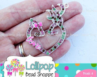 48mm Deer Heart Rhinestone Pendant Camo Doe Buck Love Silhouette Hunting Pendant Girl Chunky Necklace Pendant Camouflage Bubblegum Bead RP92