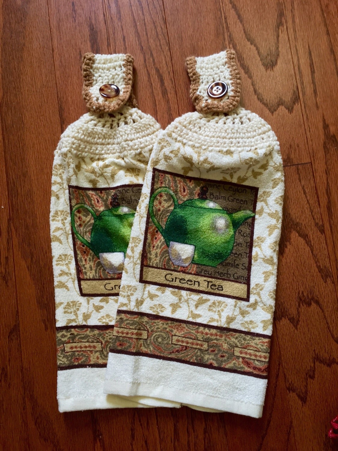 Set of Two Crocheted Hand Towels Green Tea by by AntiqueElephant