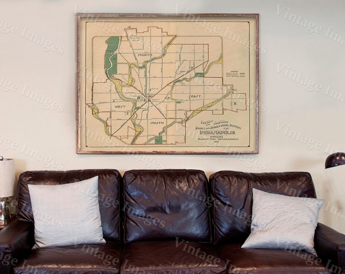 Old INDIANAPOLIS Map 1908 Indianapolis Print,Wall Decor Restoration Hardware Style Indianapolis Street Map Indiana Fine Art Poster