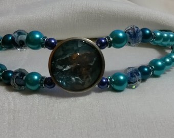 Teals, Foil, Beaded Browband for Horse Bridle. Fancy Horse Tack With Beads and Bling. English or Dressage Browband Or For Western Headstall