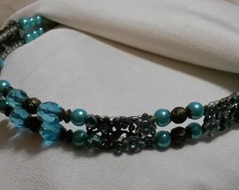 Antique Gold, Teal, Flowery Beaded Browband for Horse Bridle. Elegant & Ornamental. Bling English or Dressage Browband Or Western Headstall