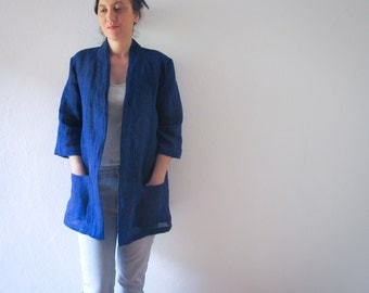 linen jacket blue - without buttons - with belt