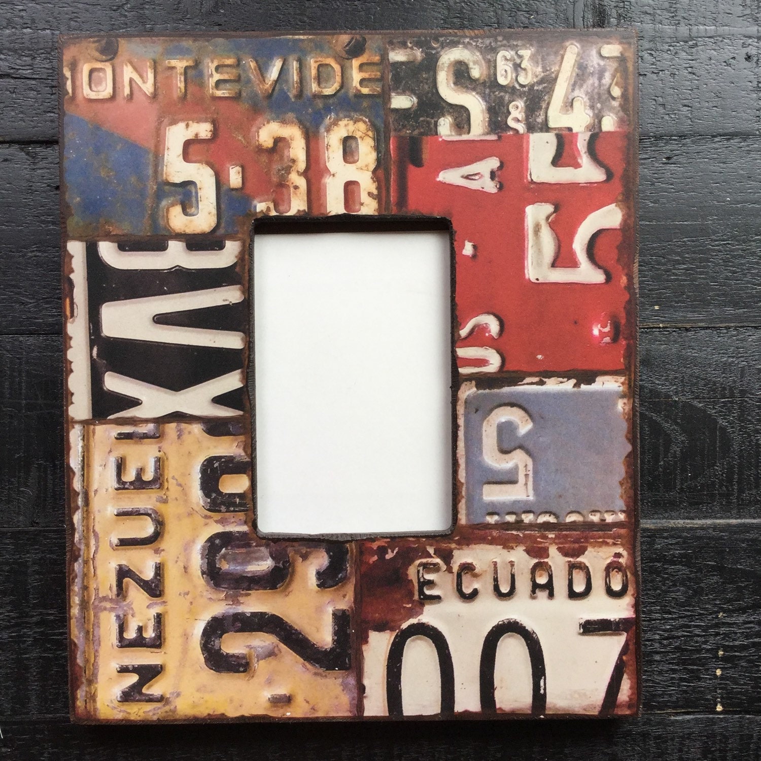 Picture frame collage vintage license plates