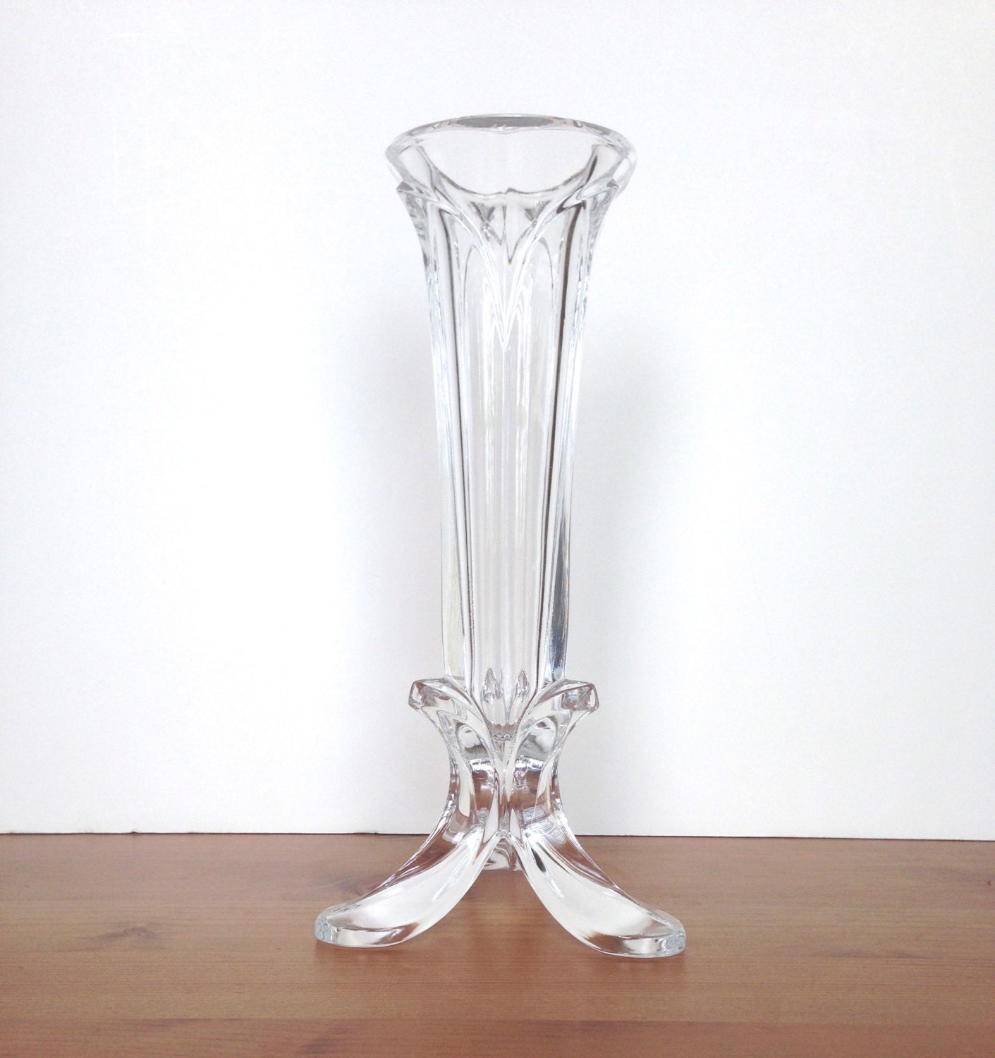 Vintage Tulip Shaped Crystal 3 Footed Glass Bud Vase