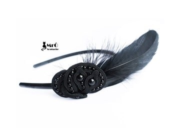 Black snakes and crows - headband soutache, Fascia per capelli soutache, Bandeau soutache