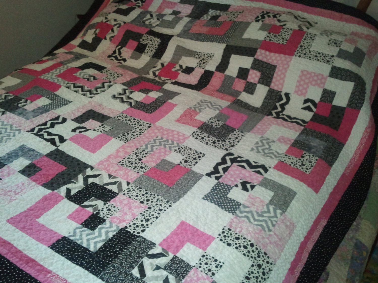 PINK and Black Quilt Lap Size or X Long Lap Size Made to