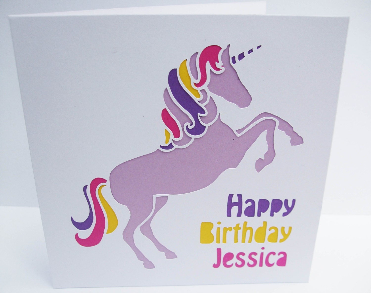 unicorn birthday card paper cut unicorn personalised card