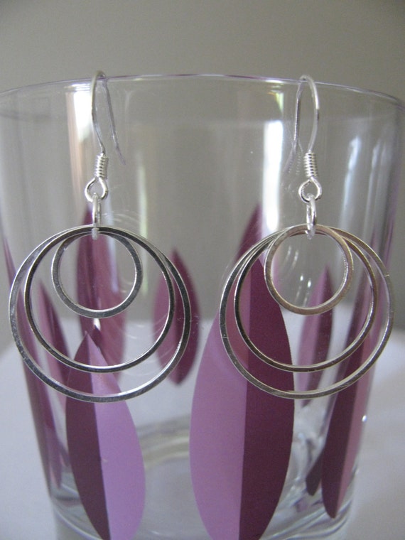 Silver Plated Hoop Earrings with Three Graduated Rings and