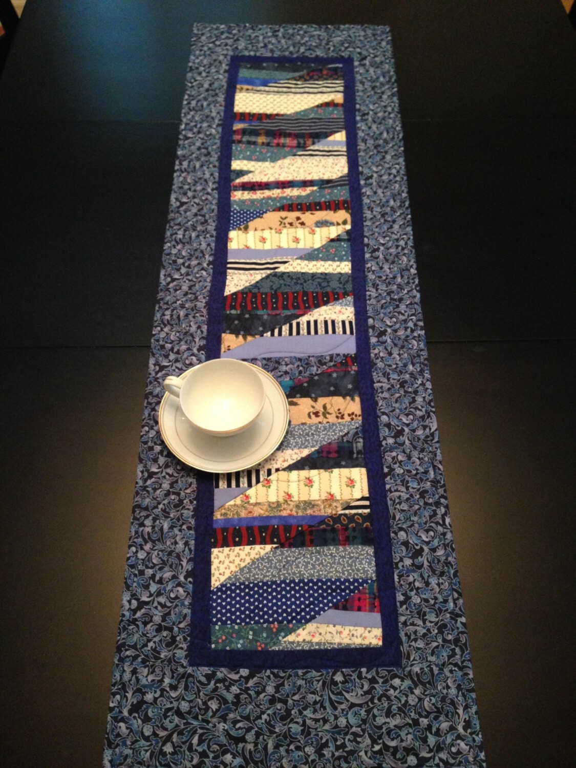 SALE PRICE Quilted Table Runner in the Key of Blue Crazy