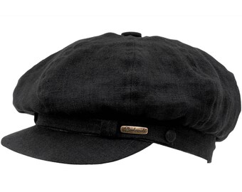 8 panels 100% linen summer Gavroche Balloon cap - black