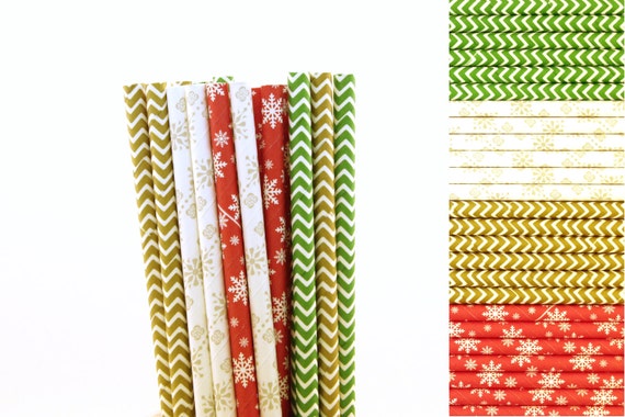 Red Green and Gold Christmas Straw Mix-Chevron Straws-Green Straws-Snowflake Straws-Red Straws-Green Straws-Christmas Straws-Holiday Party Il_570xn