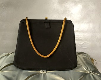 Vintage Black Evening Purse with Gold Chain Handle
